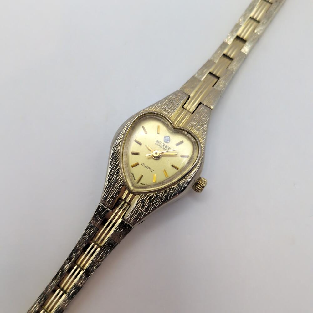 VTG Nelsonic Diamond Heart Shaped Dial Gold Tone Watch *AS IS-for Parts/Repair